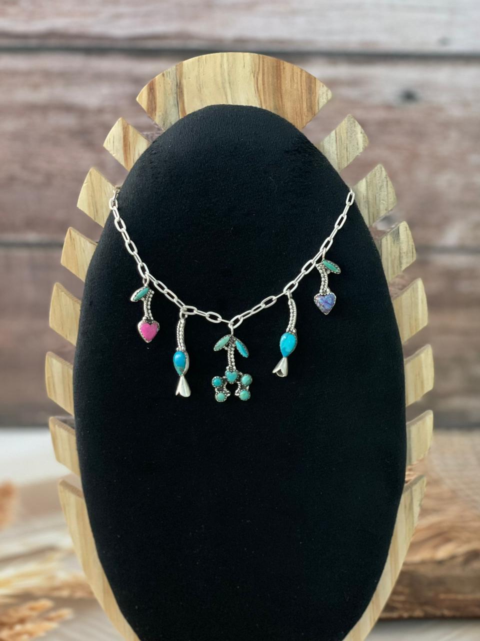 Handmade Sterling Silver Multi Stone Cherry Necklace "Signed Nizhoni"