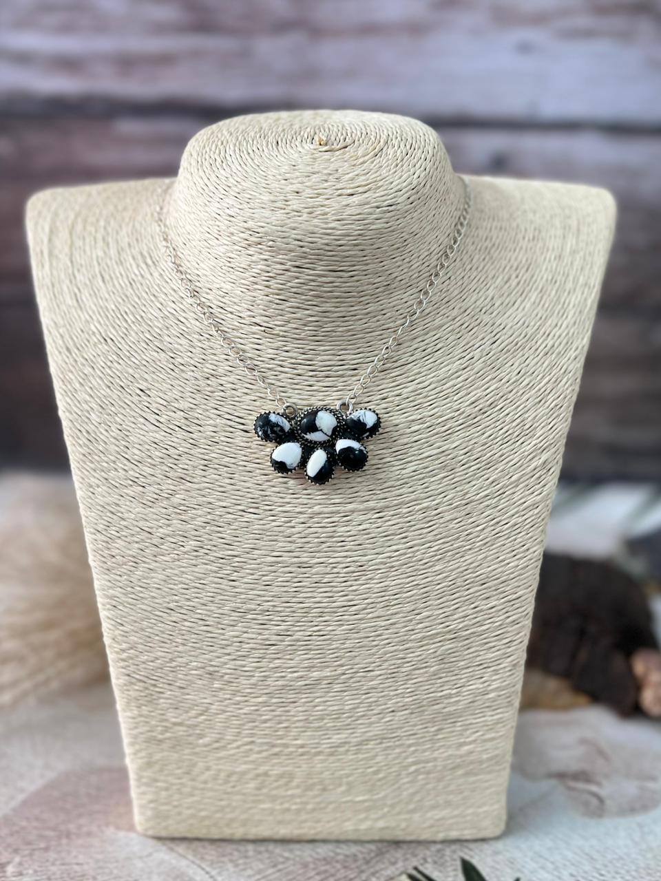 Handmade Sterling Silver White Buffalo Necklace "Signed Nizhoni"