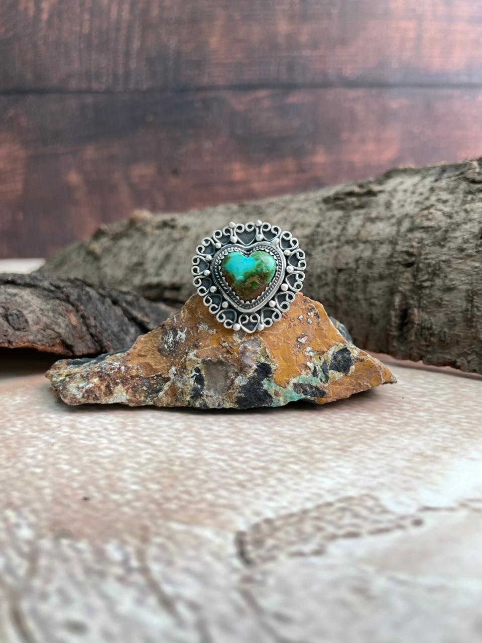 Handmade Sterling Silver Sonoran Mountain Turquoise Adjustable Ring "Signed Nizhoni"