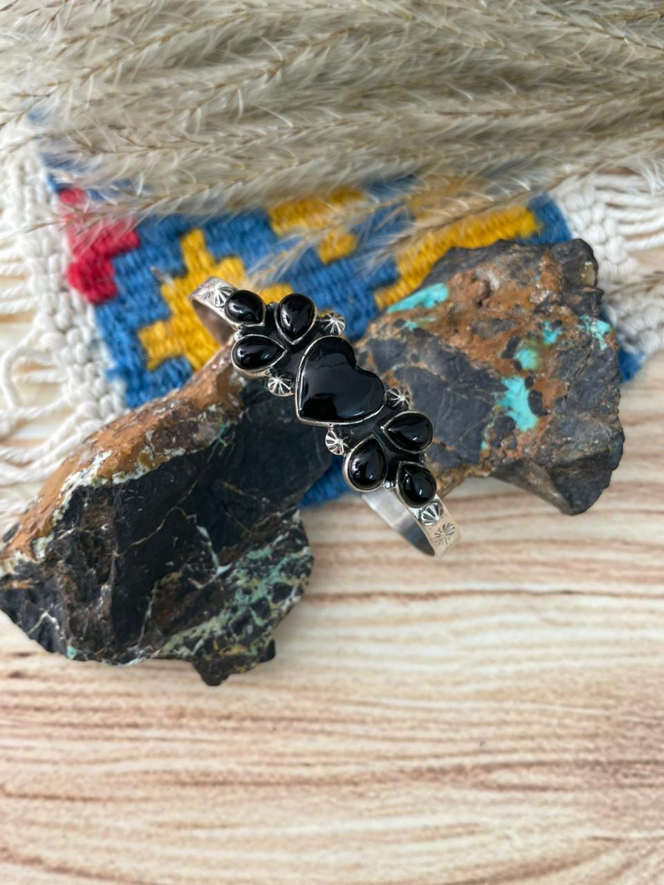 Handmade Sterling Silver Black Onyx Cuff Bracelet "Signed Nizhoni"