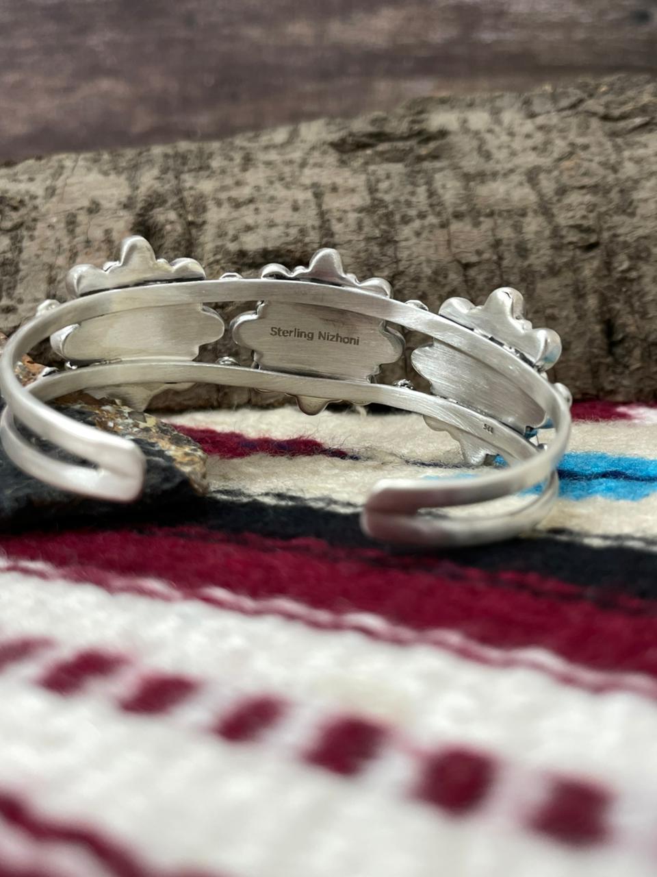 "Christmas Collection" Handmade Sterling Silver White Buffalo With Red Opal Cuff Bracelet "Signed Nizhoni"