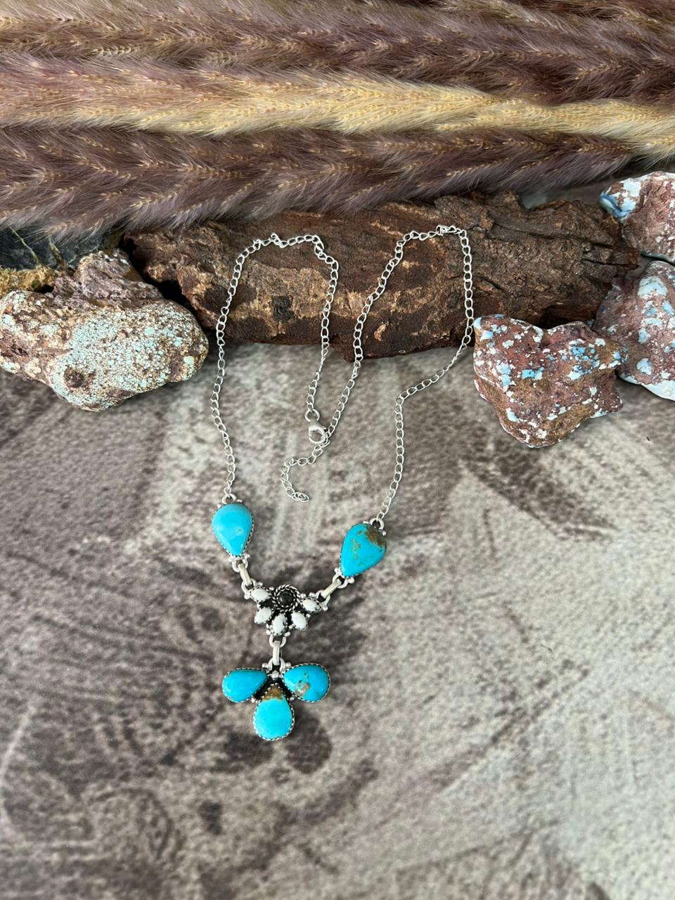 Handmade Sterling Silver Santa Maria with White Buffalo Necklace "Signed Nizhoni"