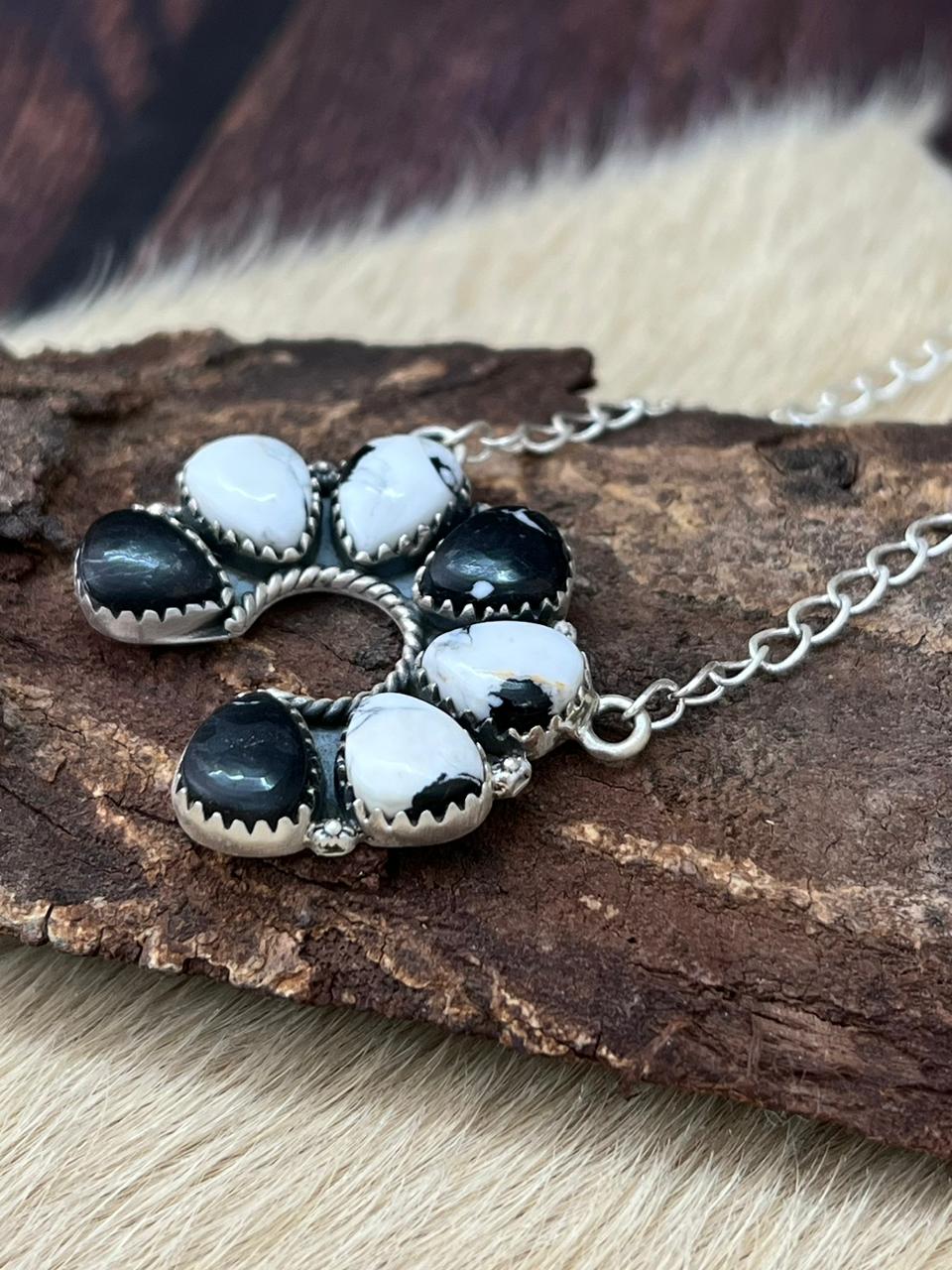 Handmade Sterling Silver White Buffalo Necklace "Signed Nizhoni"