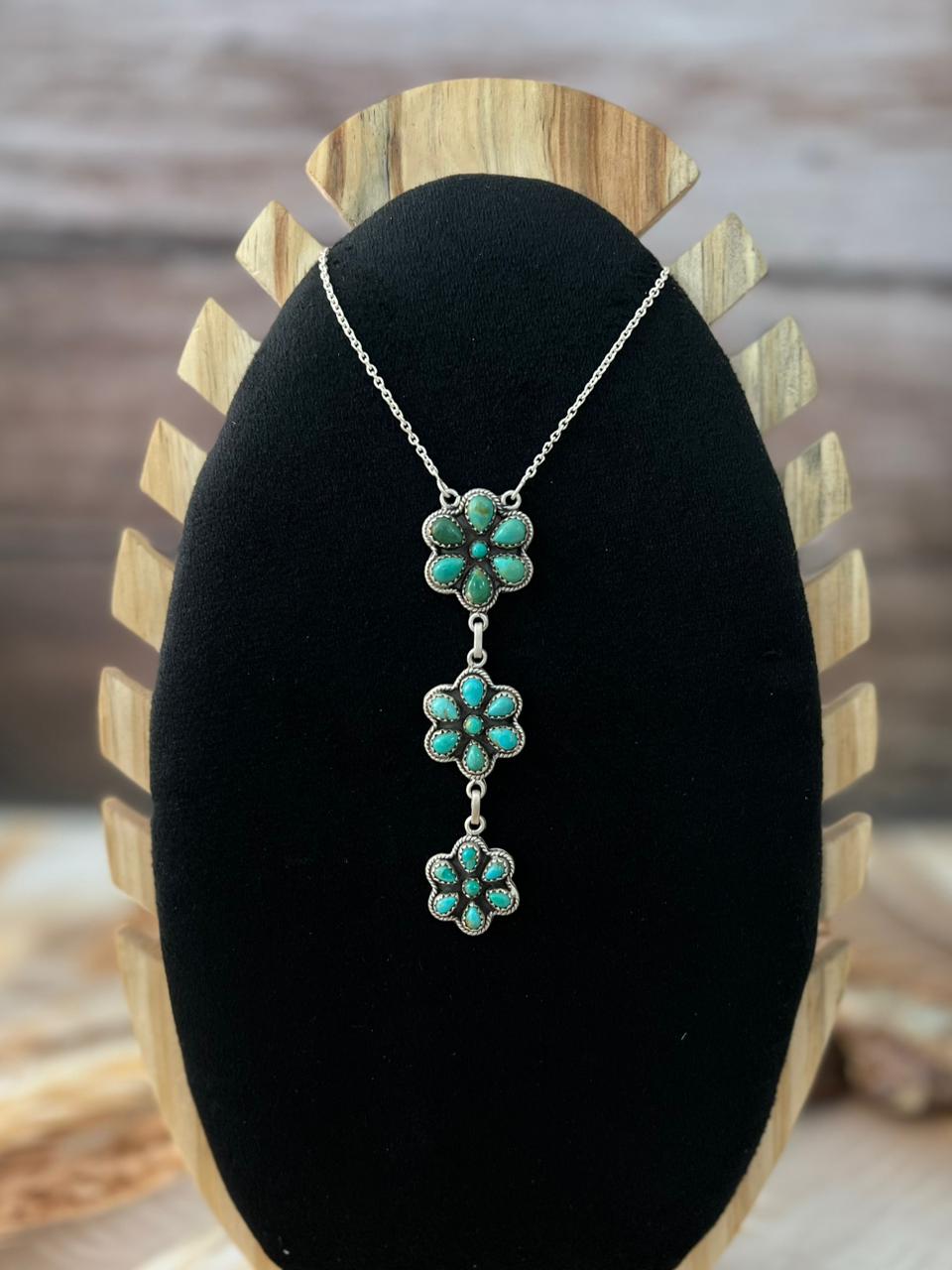 Handmade Sterling Silver Kingman Turquoise Drop Necklace "Signed Nizhoni"