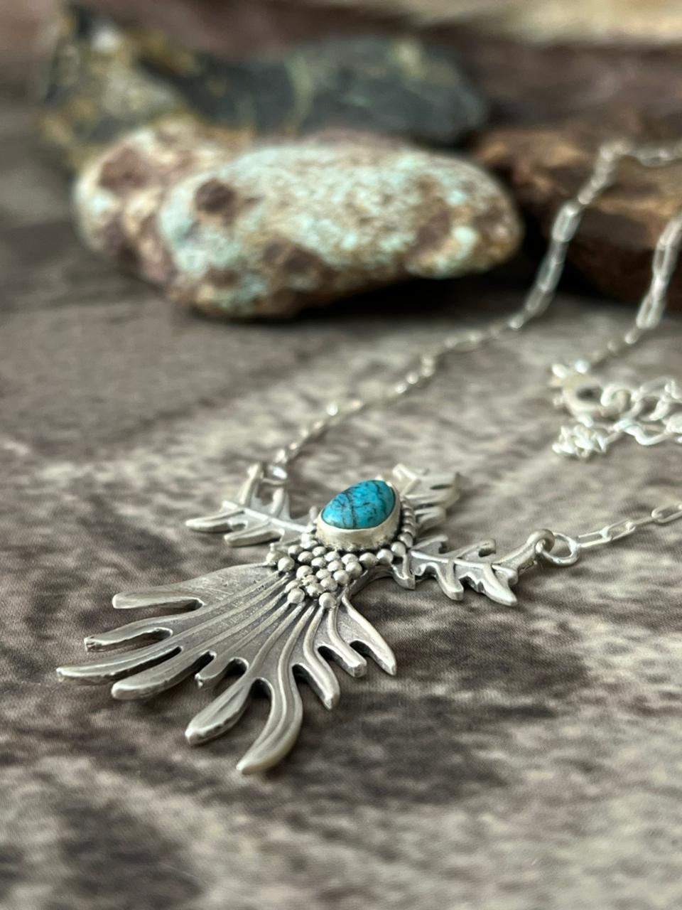 Handmade Sterling Silver Kingman Turquoise Necklace "Signed Nizhoni"