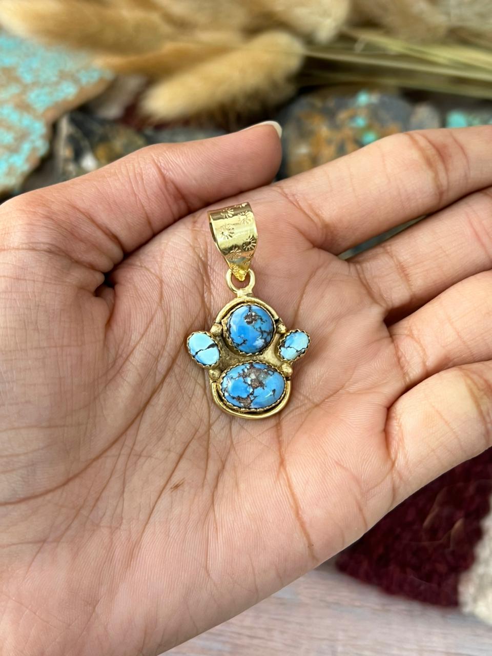 “The Golden Collection” Handmade Gold-Palted Golden Hills Turquoise Pendant