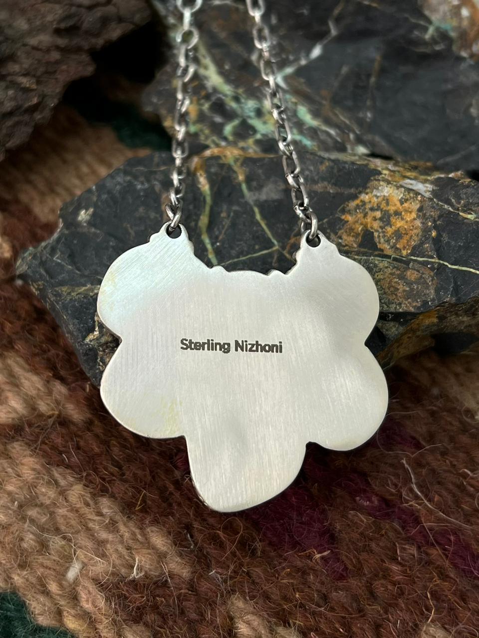 Handmade Sterling Silver Blackjack Turquoise Necklace "Signed Nizhoni"