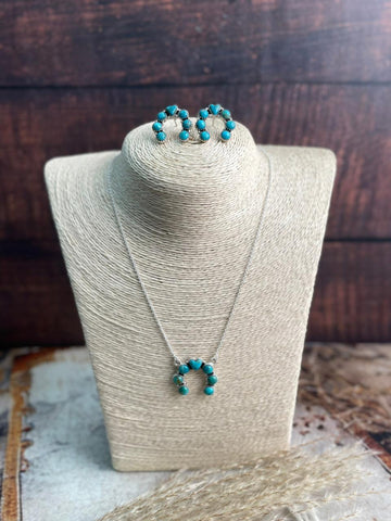 Handmade Sterling Silver Kingman Turquoise Necklace Earrings Set "Signed Nizhoni"