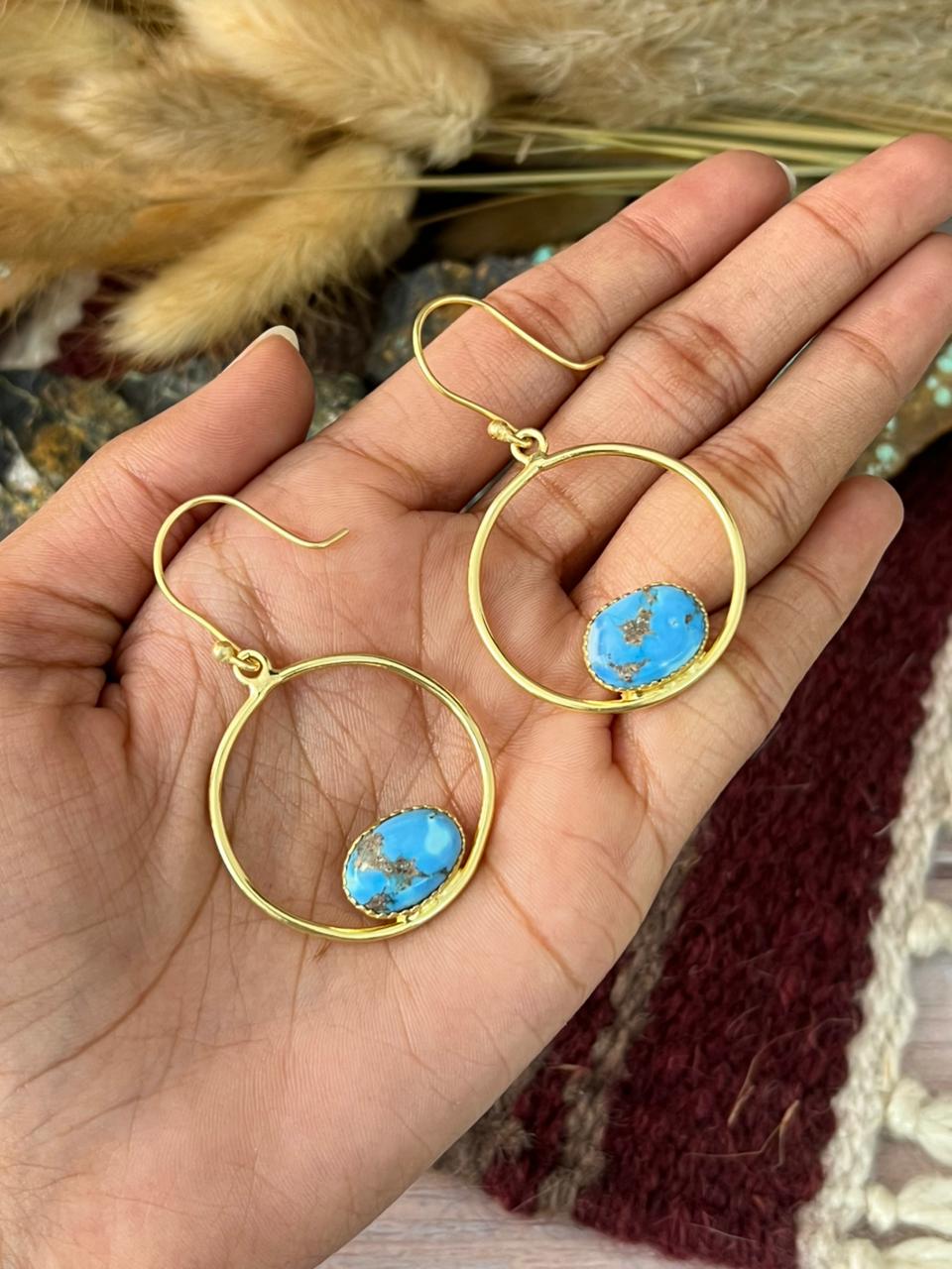 “The Golden Collection” Handmade Natural Golden Hills Turquoise Hoop Earrings