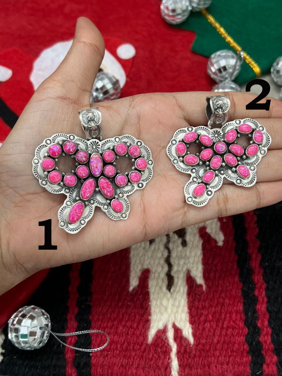 "Christmas Collection" Handmade Sterling Silver Hot Pink Pendant "Signed Nizhoni"