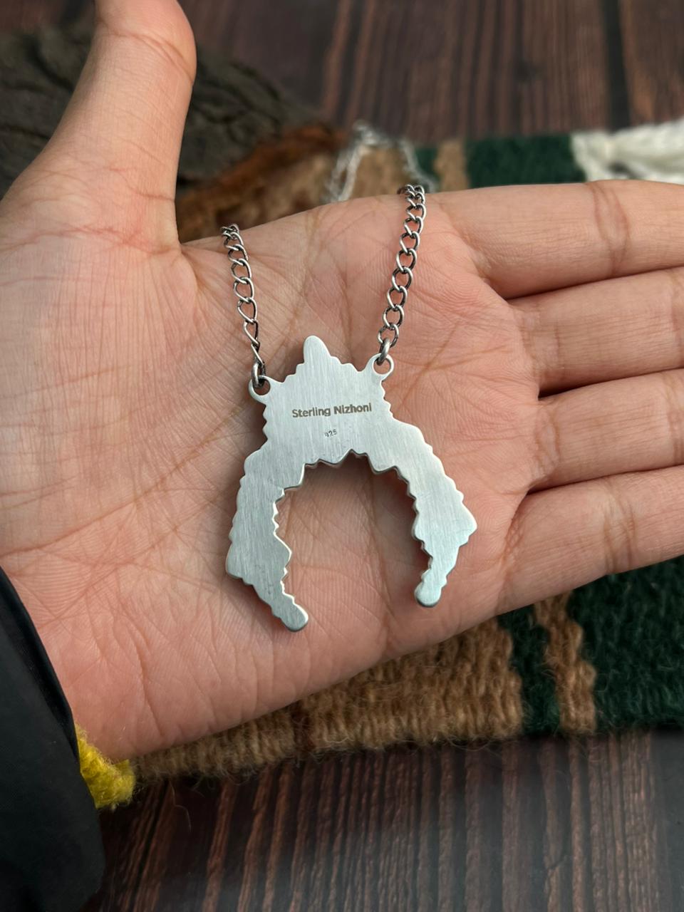 "Heart Collection" Handmade Sterling Silver Kingman Turquoise Necklace "Signed Nizhoni"