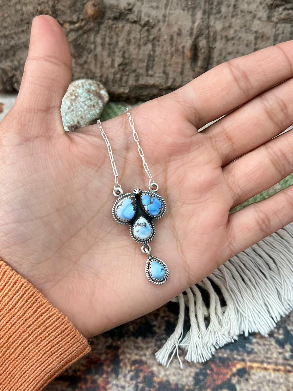 Handmade Sterling Silver Golden Hills Turquoise Necklace "Signed Nizhoni"