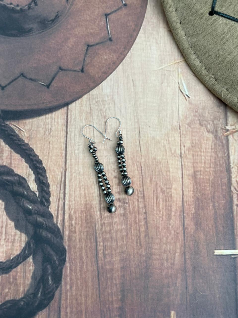 Handmade Sterling Silver Beaded Hook Dangle Earrings (6)