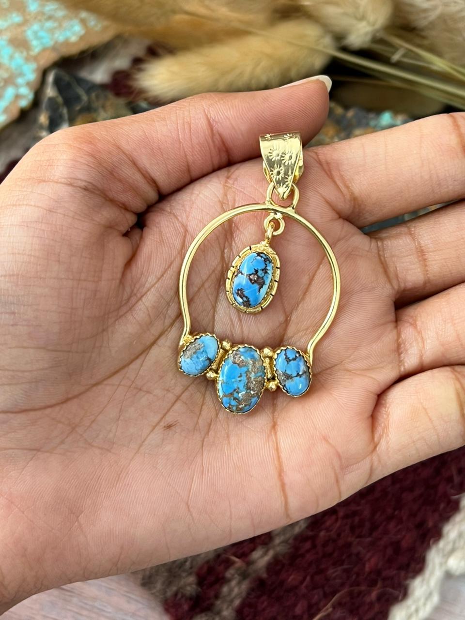 “The Golden Collection” Handmade Gold-Palted Golden Hills Turquoise Pendant