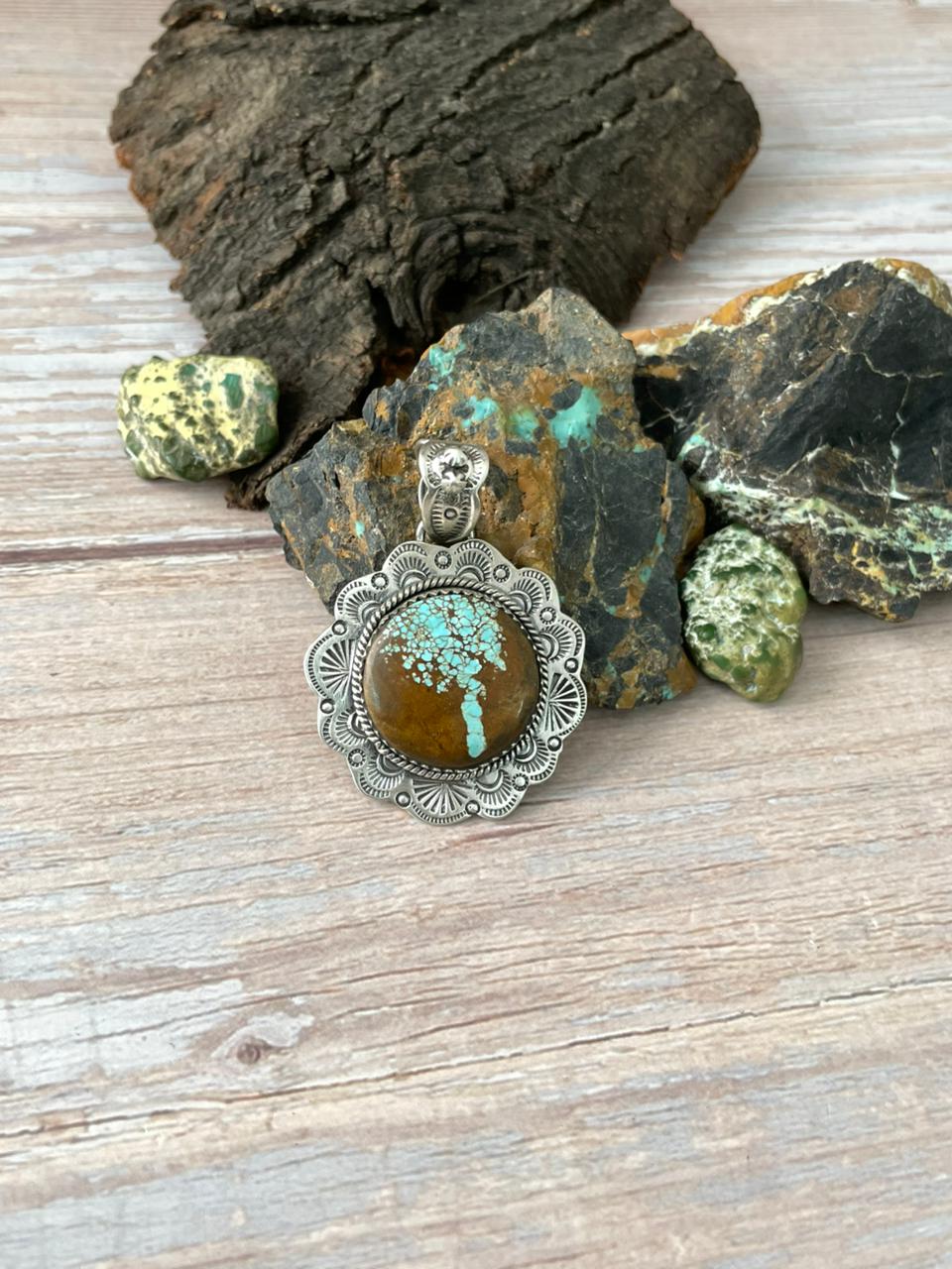 Handmade Sterling Silver Number 8 Turquoise Pendant "Signed Nizhoni"