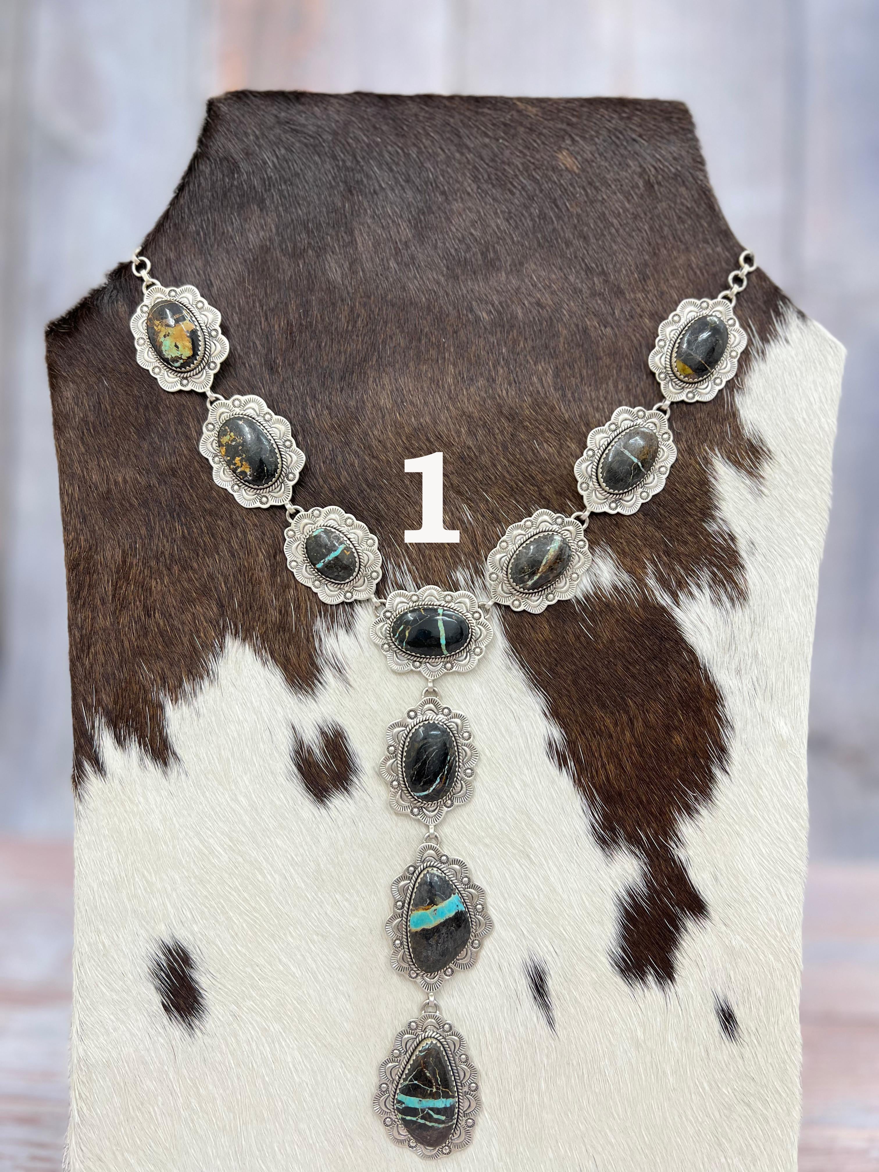 Handmade Sterling Silver Blackjack Turquoise Necklace Signed Nizhoni