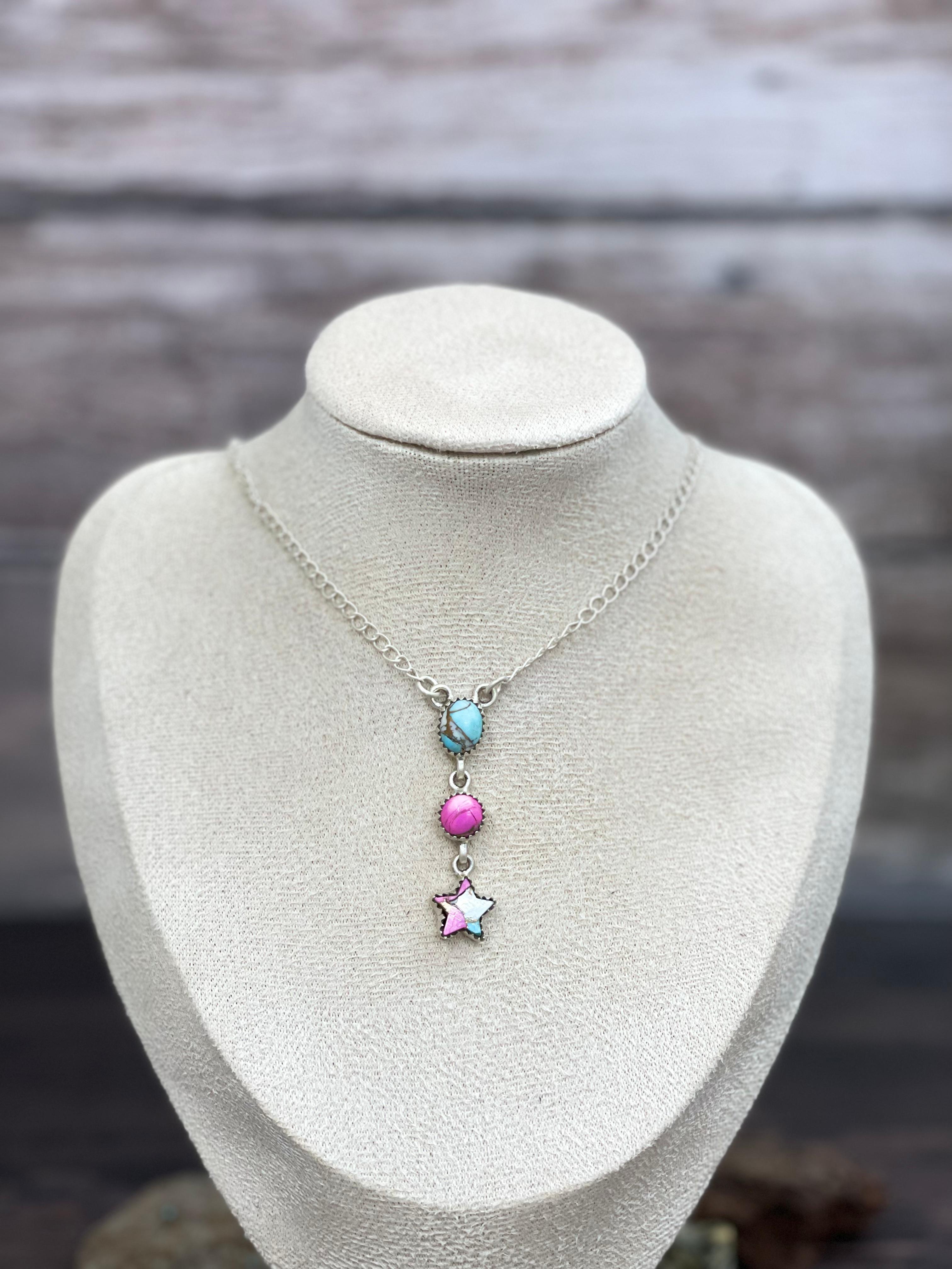 Handmade Sterling Silver Cotton Candy Necklace Signed Nizhoni