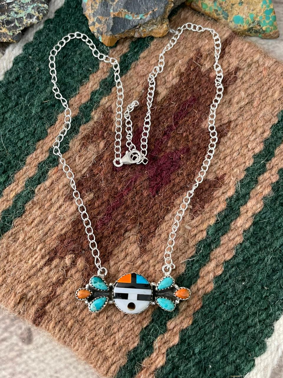 Handmade Sterling Silver Turquoise and MOP Necklace "Signed Nizhoni"
