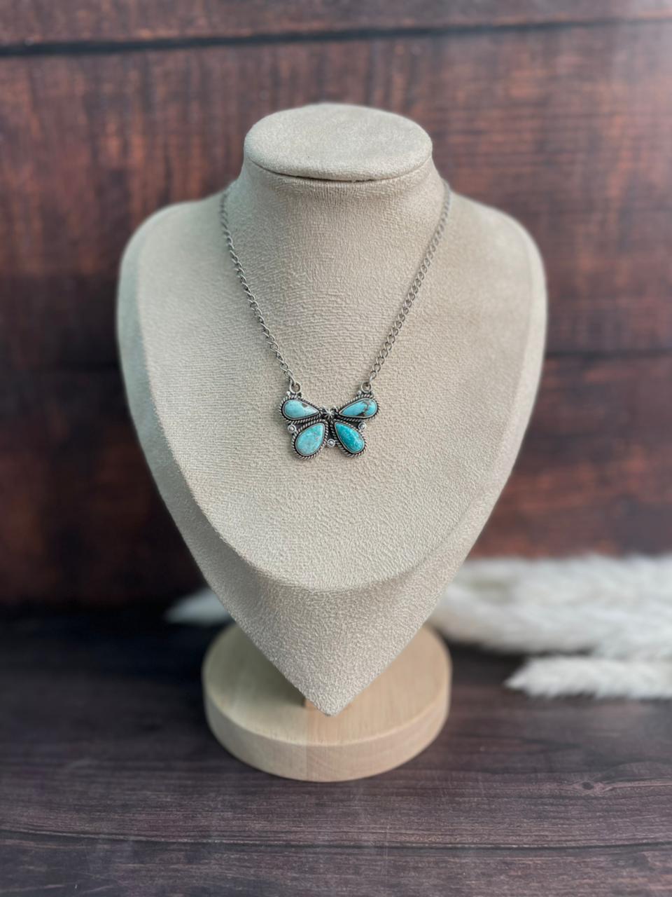 Handmade Sterling Silver White Water Turquoise Necklace "Signed Nizhoni"