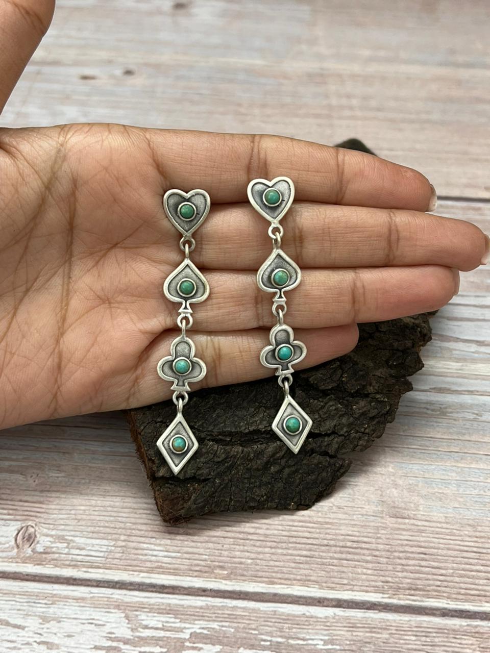 Handmade Sterling Silver Kingman Turquoise Post Dangle Earrings "Signed Nizhoni"