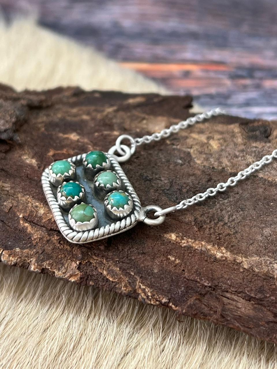 Handmade Sterling Silver Kingman Turquoise Bar Necklace "Signed Nizhoni"