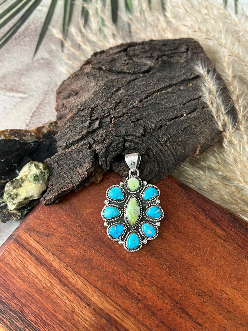 Handmade Sterling Silver Sierra Bella with Palomino Turquoise Collection: Pendant "Signed Nizhoni"