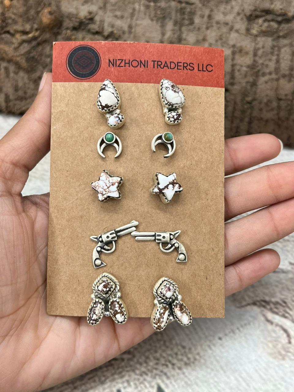 Handmade Sterling Silver with Kingman Turquoise Post Earrings (Studs), Signed Nizhoni