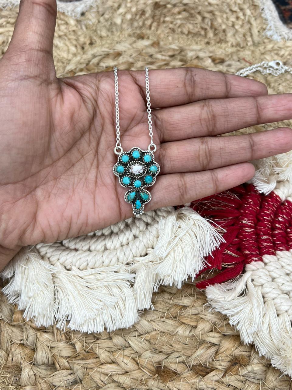 Handmade Sterling Silver Wildhorse with Kingman Necklace "Signed Nizhoni"