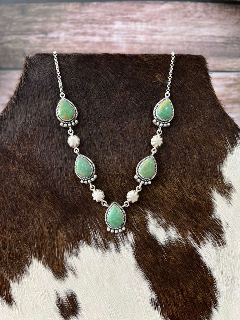 Handmade Sterling Silver Old Stock Royston Turquoise Necklace with Signed Nizhoni (5)