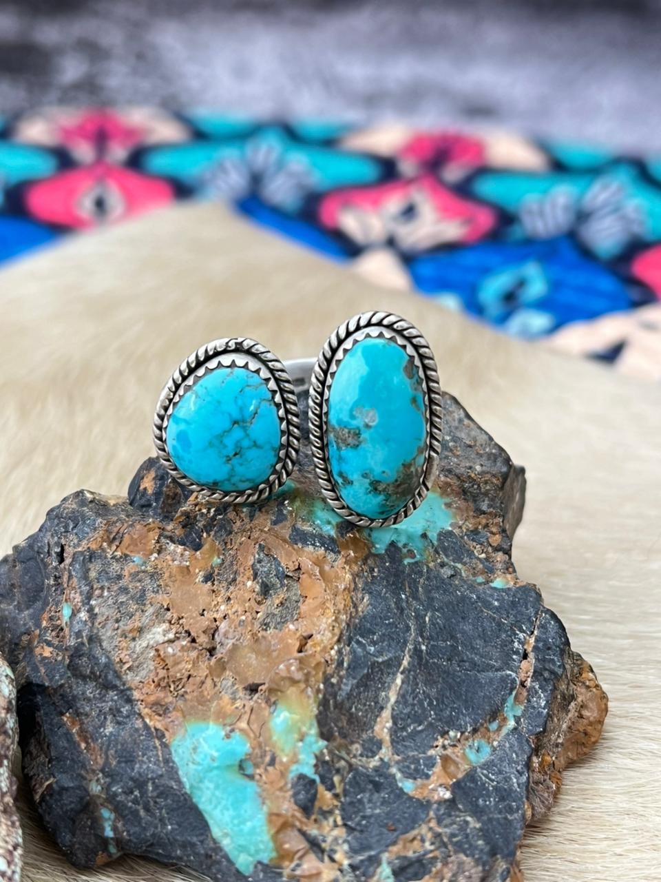 Handmade Sterling Silver Arizona Blue Turquoise Adjustable Ring "Signed Nizhoni"