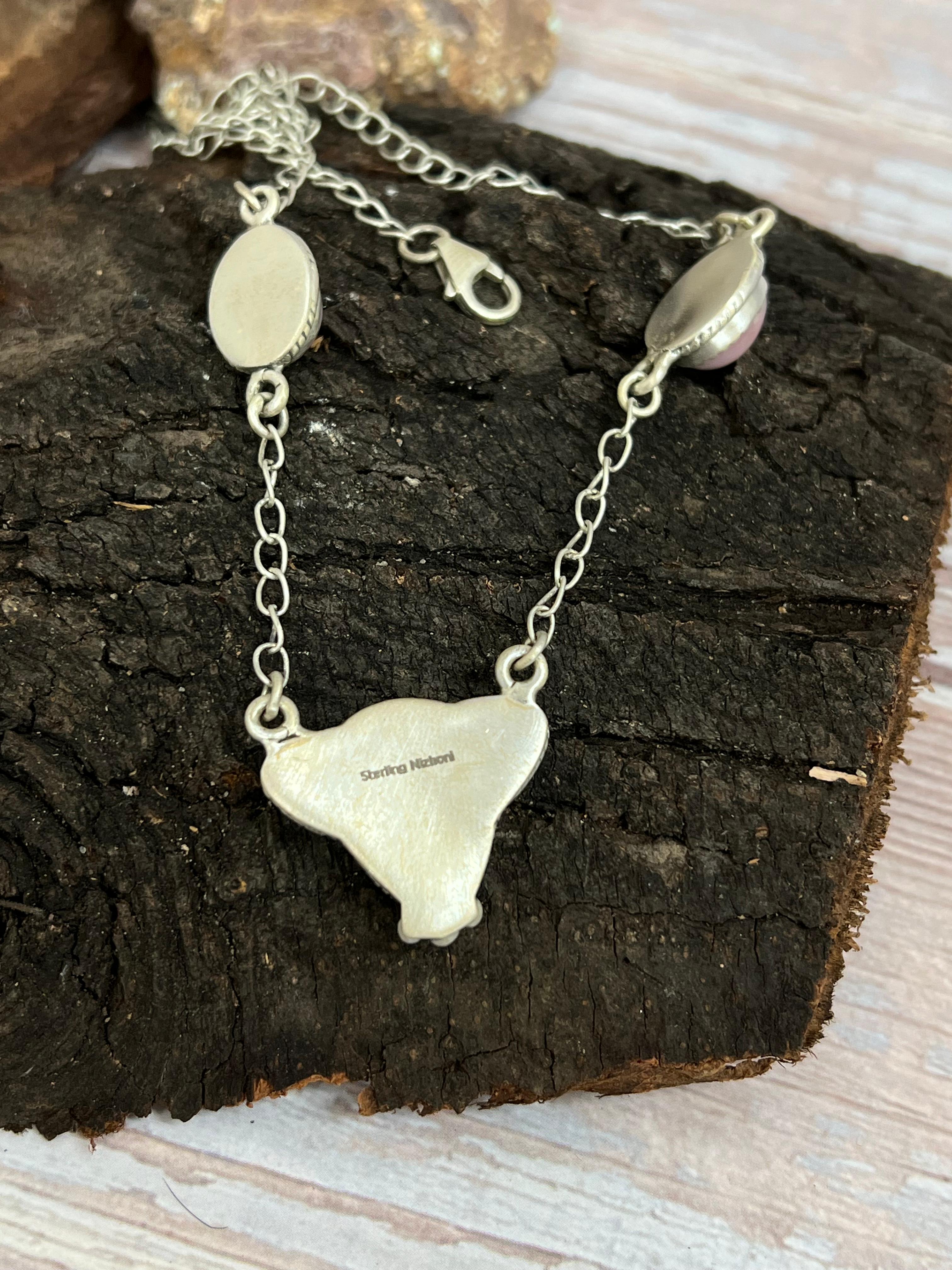 Handmade Sterling Silver Pink Opal Necklace with Signed Nizhoni