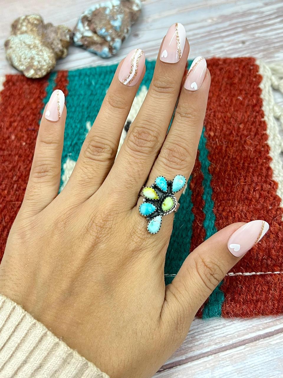 Handmade Sterling Silver White Water with Palomino Adjustable Ring "Signed Nizhoni"