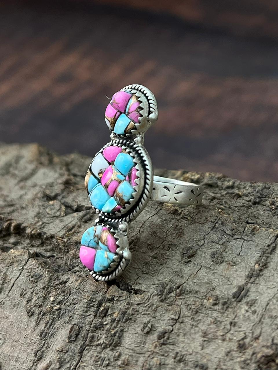 Handmade Sterling Silver Cotton Candy Adjustable Ring "Signed Nizhoni"