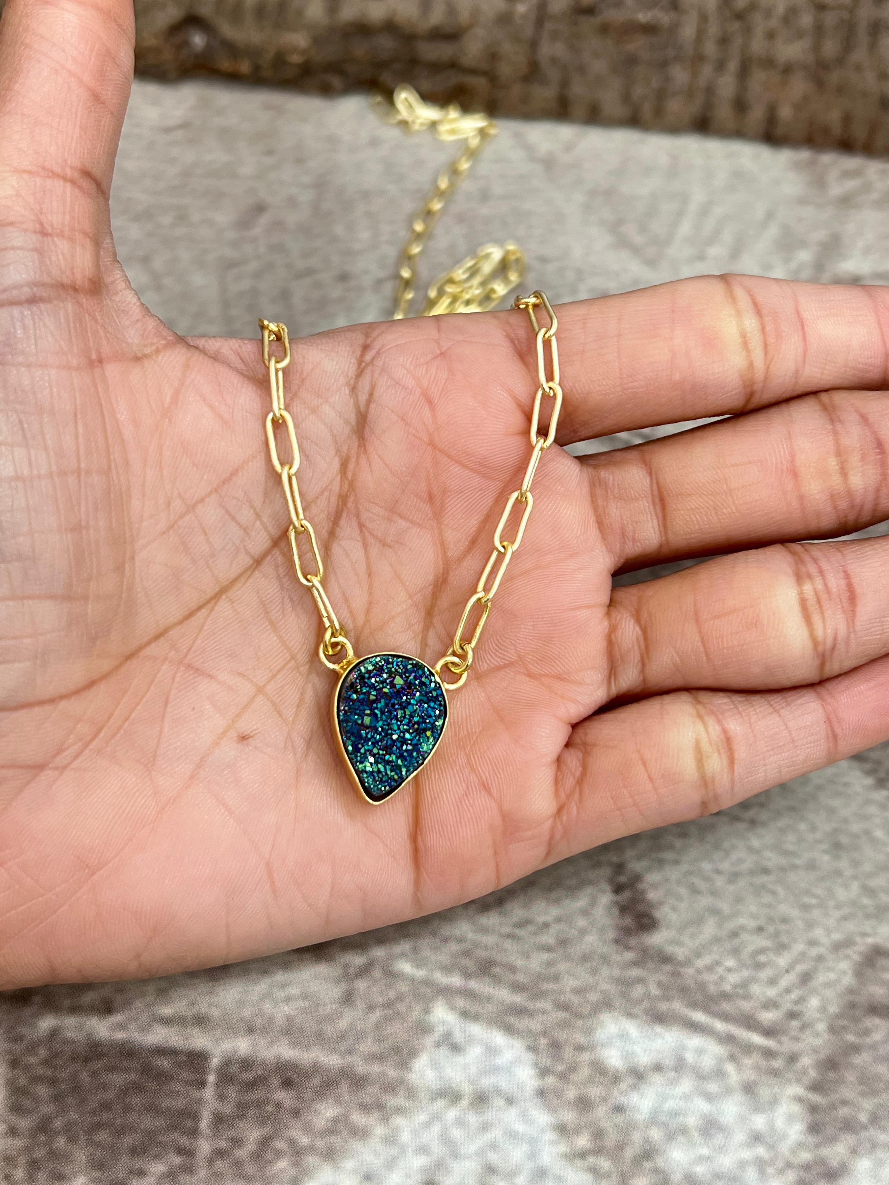 “The Boho Collection” Handmade Natural Blue Druzy Necklace