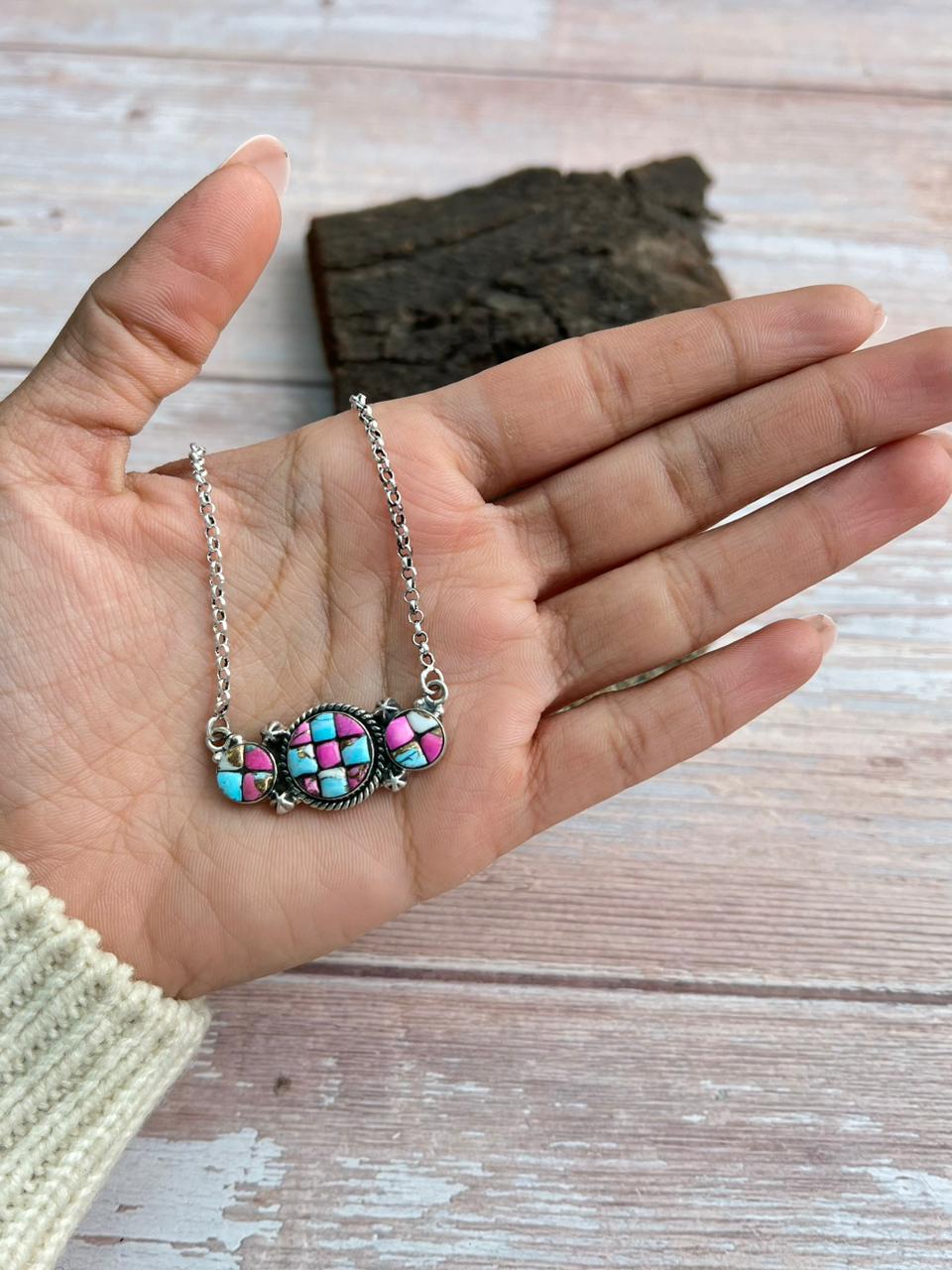 Handmade Sterling Silver Cotton Candy Necklace "Signed Nizhoni"