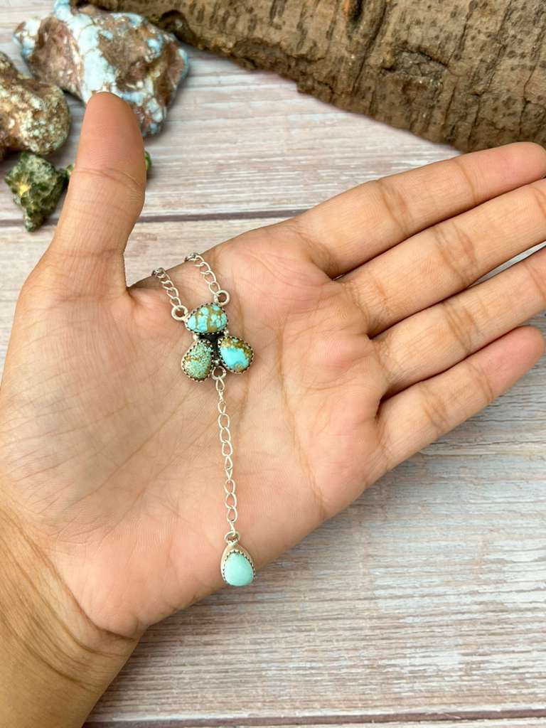 Handmade Sterling Silver Number 8 Turquoise Drop Necklace Signed Nizhoni