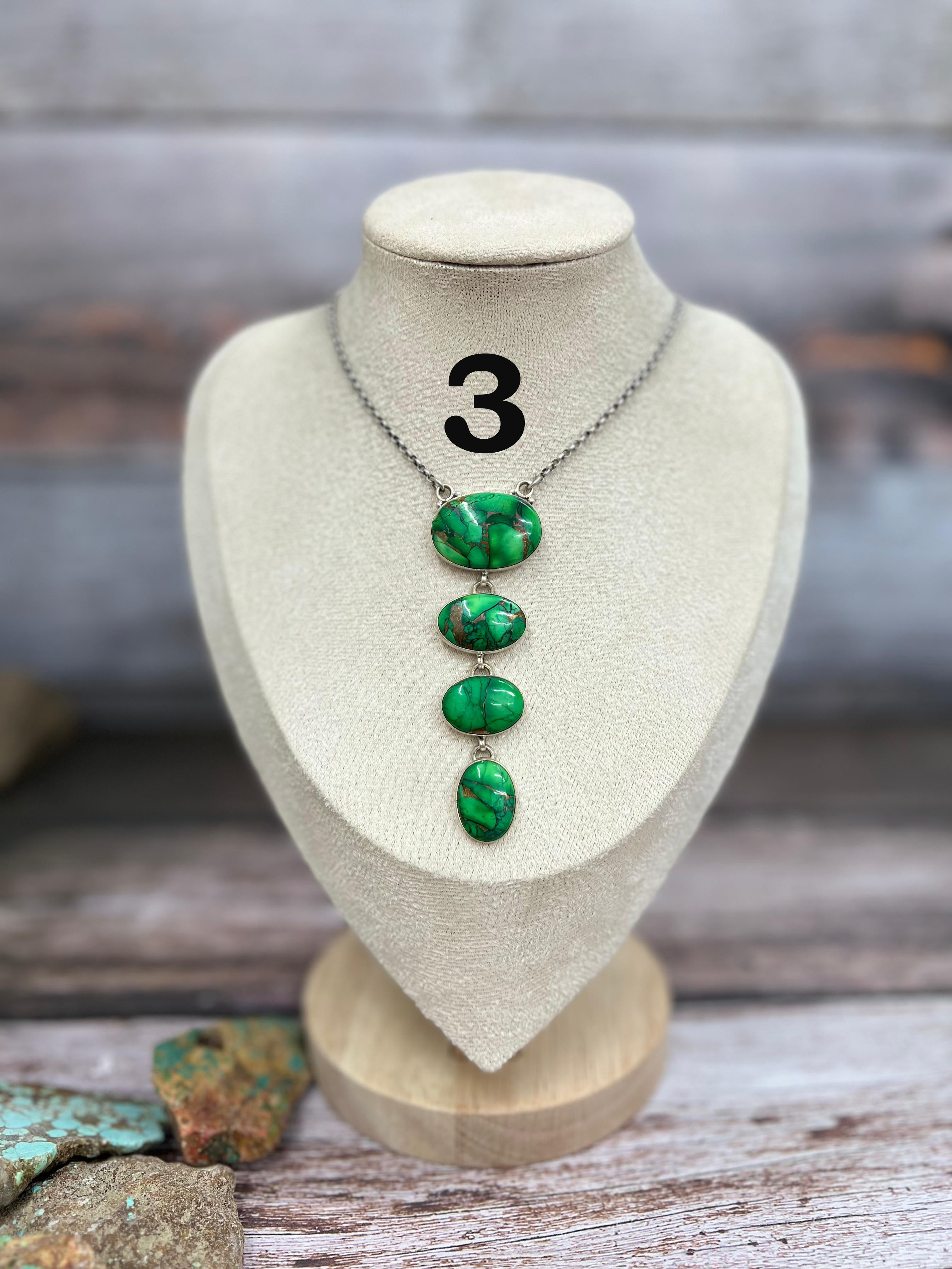 Handmade Sterling Silver Kelly Green Dahlia Necklace with Signed Nizhoni