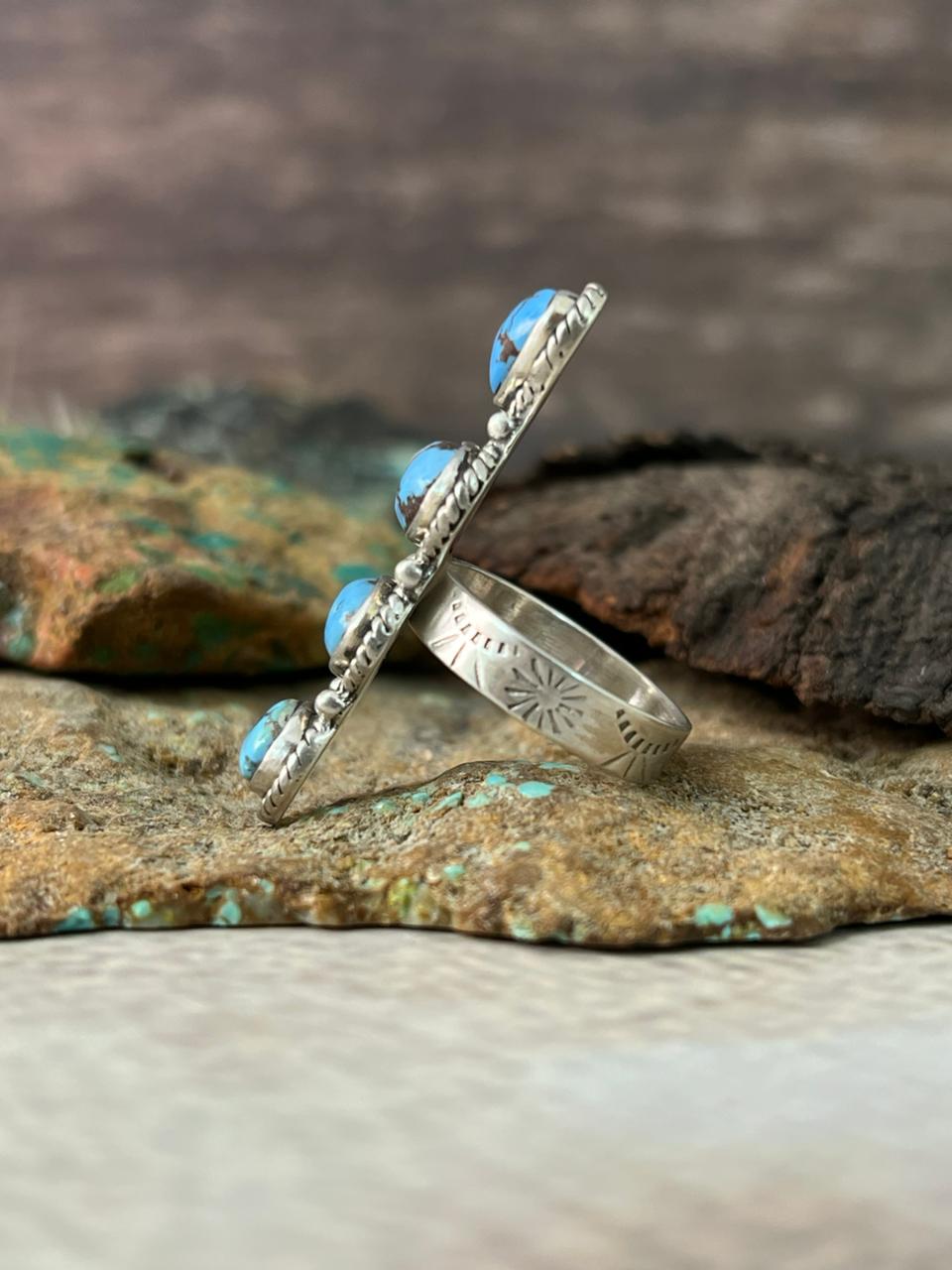 Handmade Sterling Silver Golden Hills Turquoise Adjustable Ring "Signed Nizhoni"