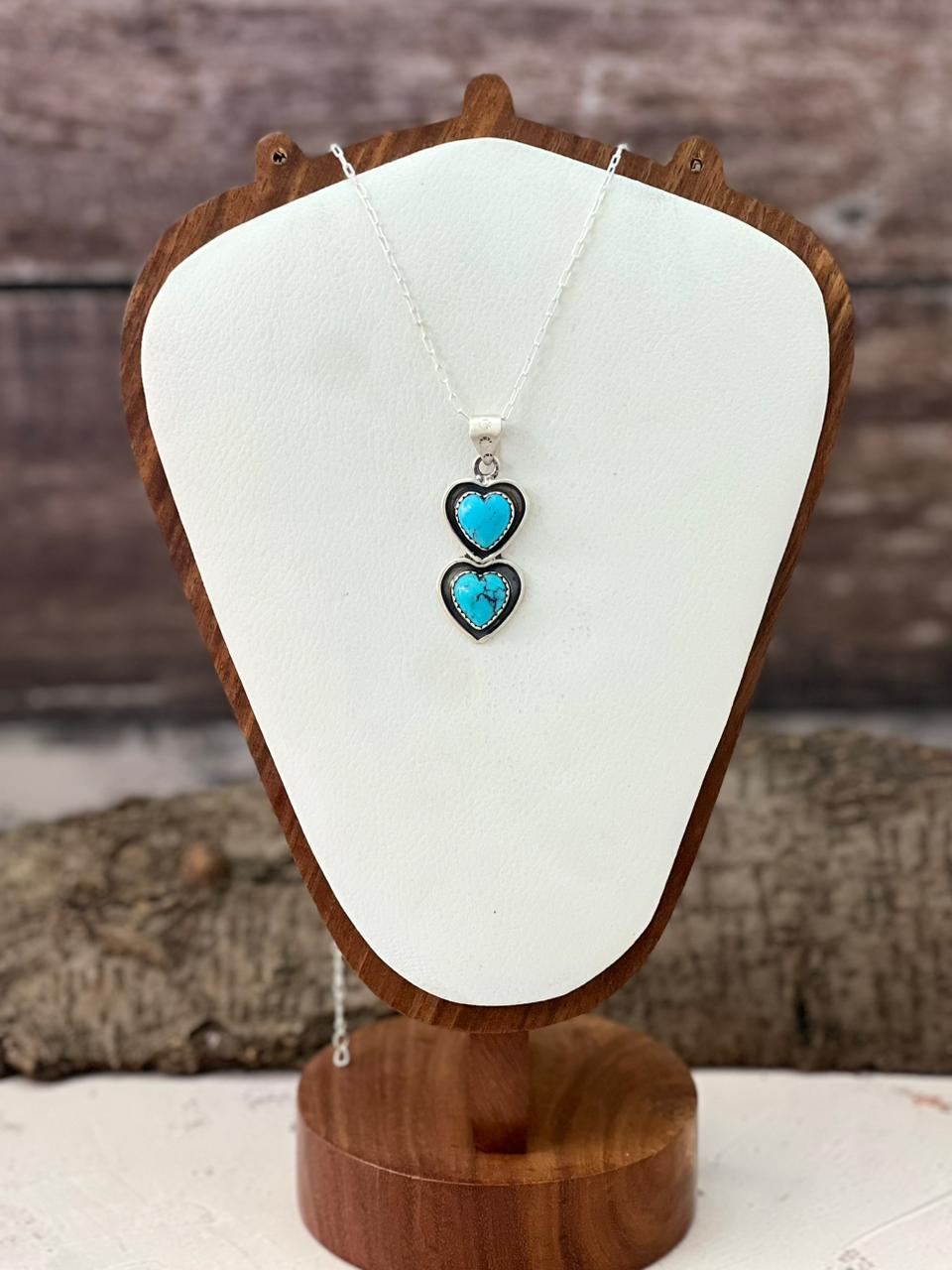 Handmade Sterling Silver Arizona Turquoise Heart Necklace "Signed Nizhoni"