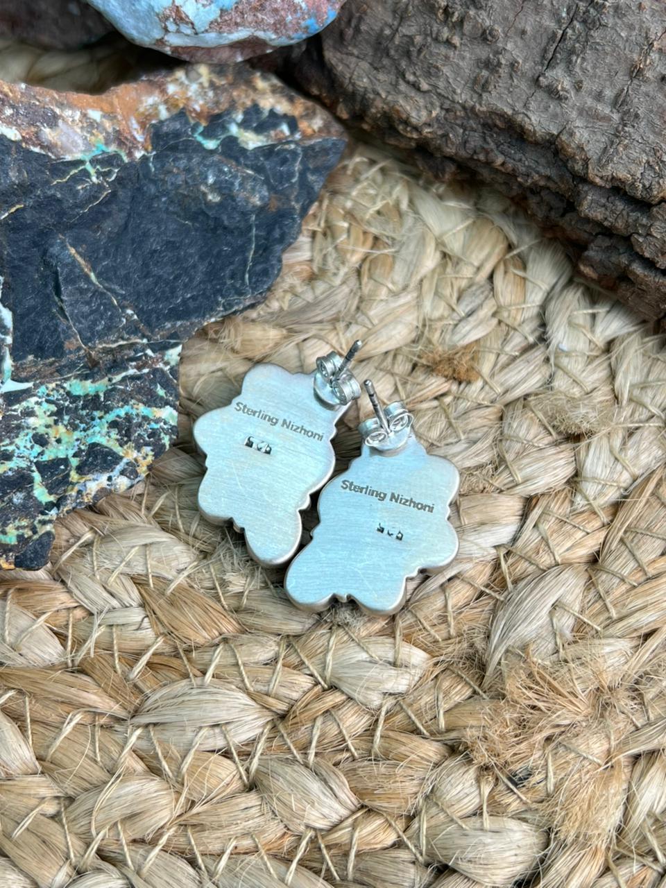 Handmade Sterling Silver Lapis Post Studs Earrings "Signed Nizhoni"