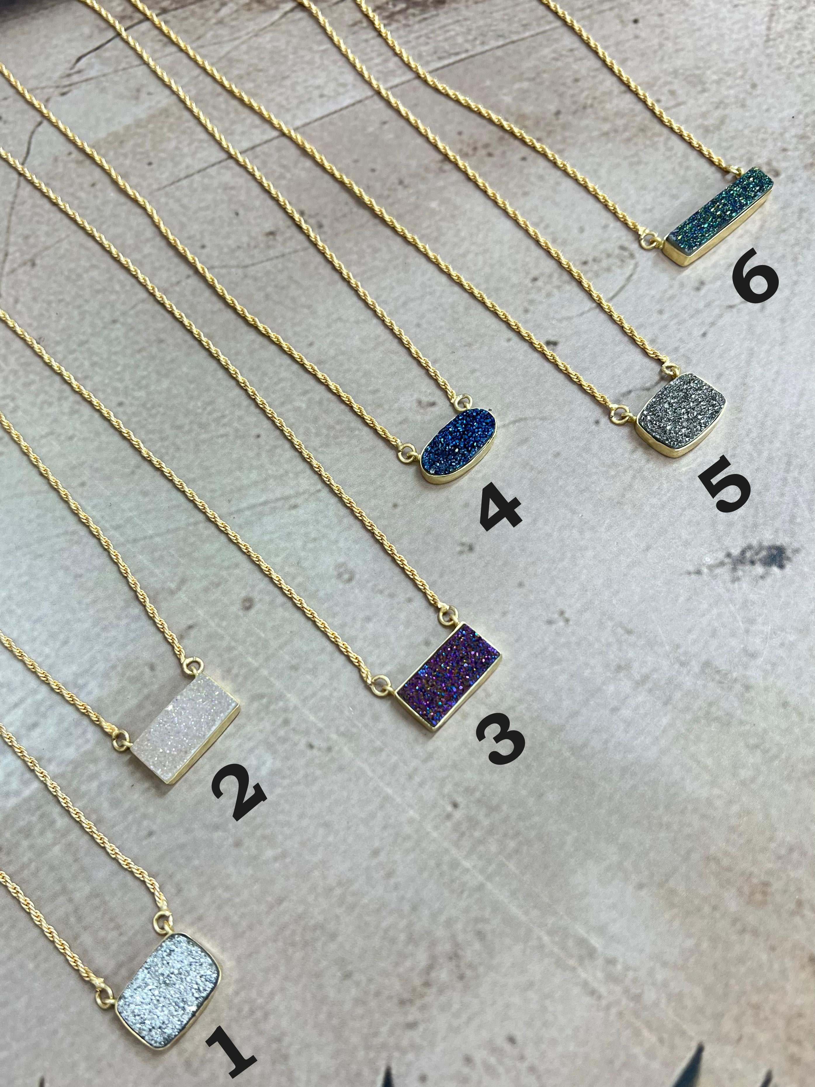 “The Boho Collection” Handmade Druzy Rope Braided Necklace 6 Colors