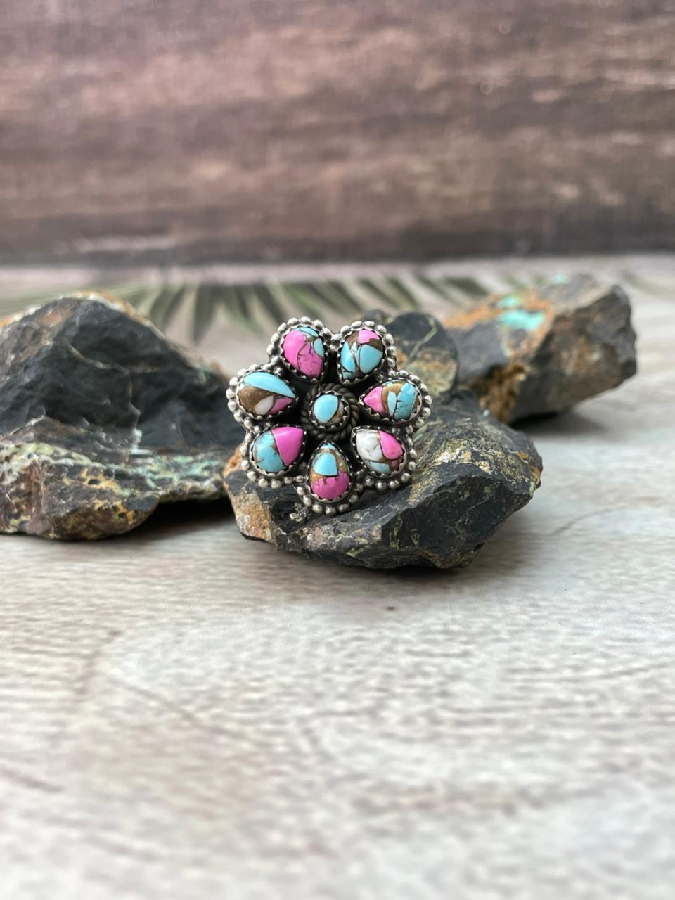 Handmade Sterling Silver Cotton Candy Adjustable Ring "Signed Nizhoni"