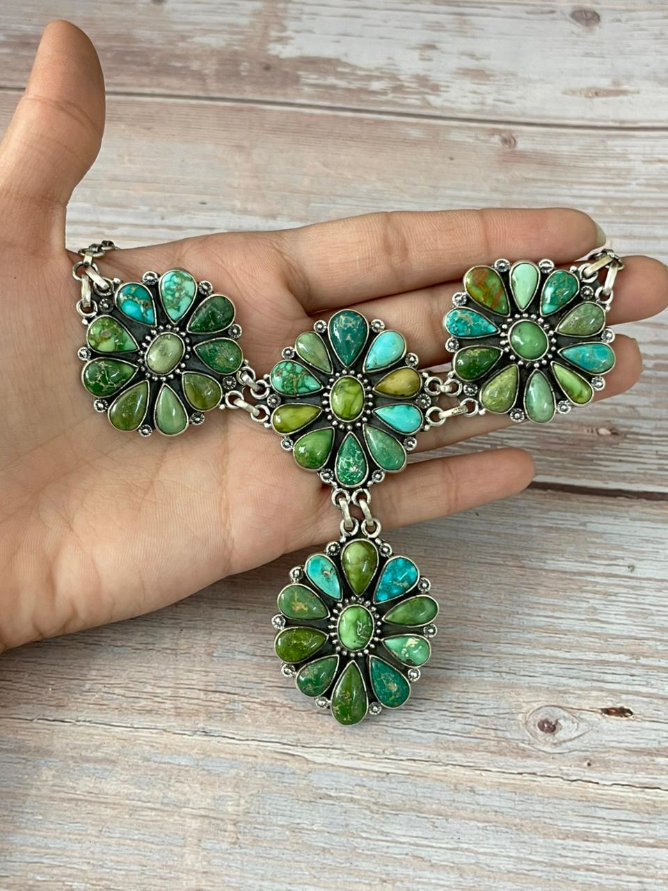 Handmade Sterling Silver Emerald Valley Turquoise Necklace "Signed Nizhoni"