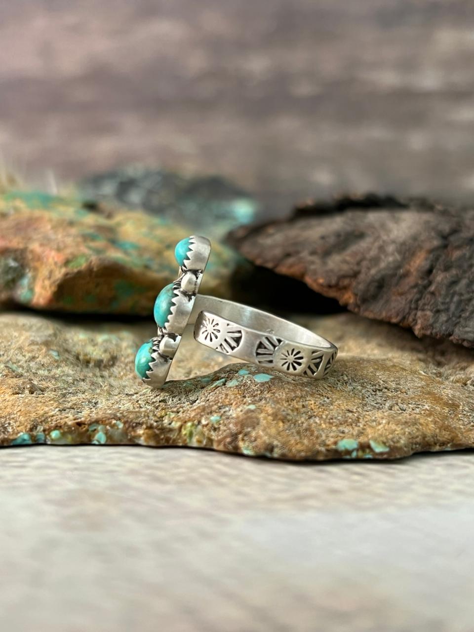 Handmade Sterling Silver Kingman Turquoise Adjustable Ring "Signed Nizhoni"