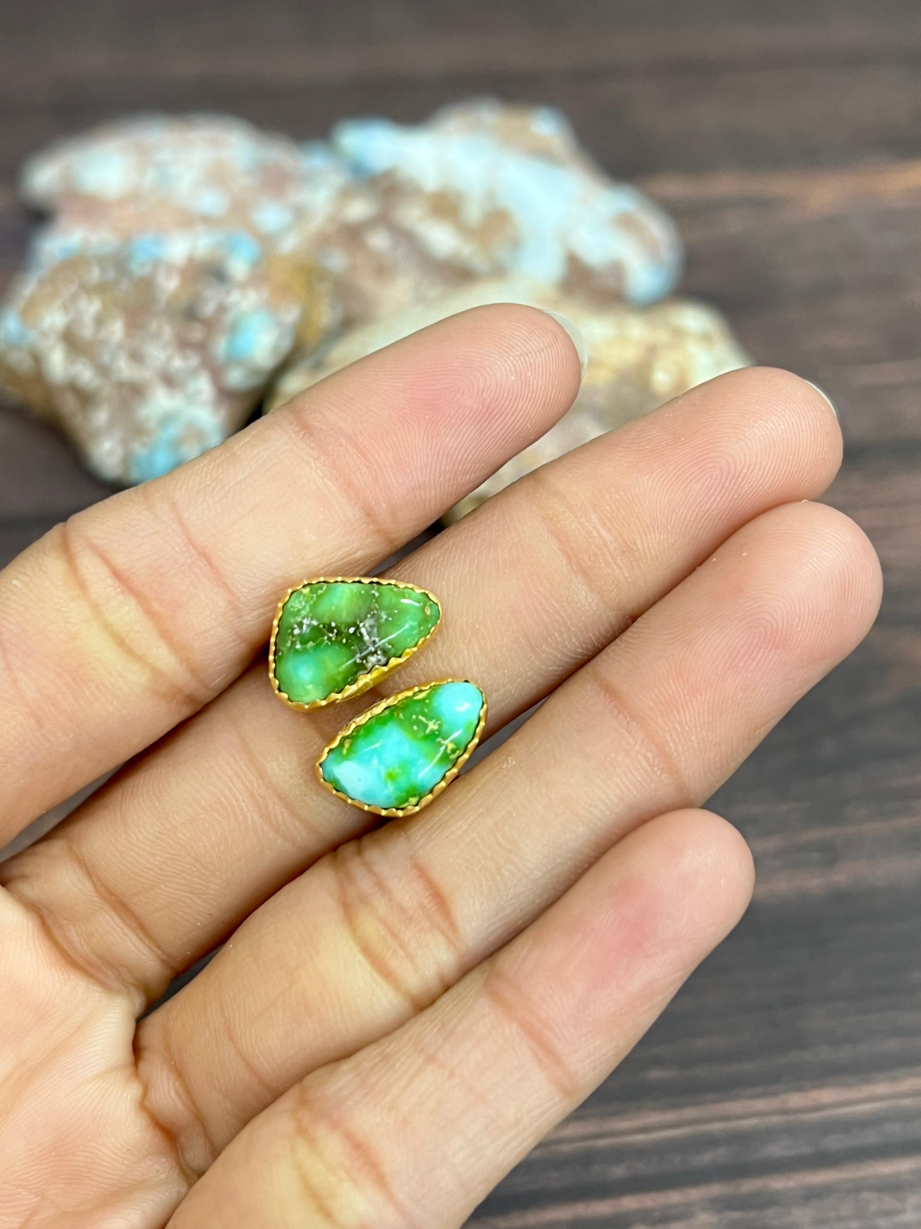 “The Golden Collection” Natural Sonoran Mountain Turquoise Adjustable Ring Gold Plated Sterling Silver