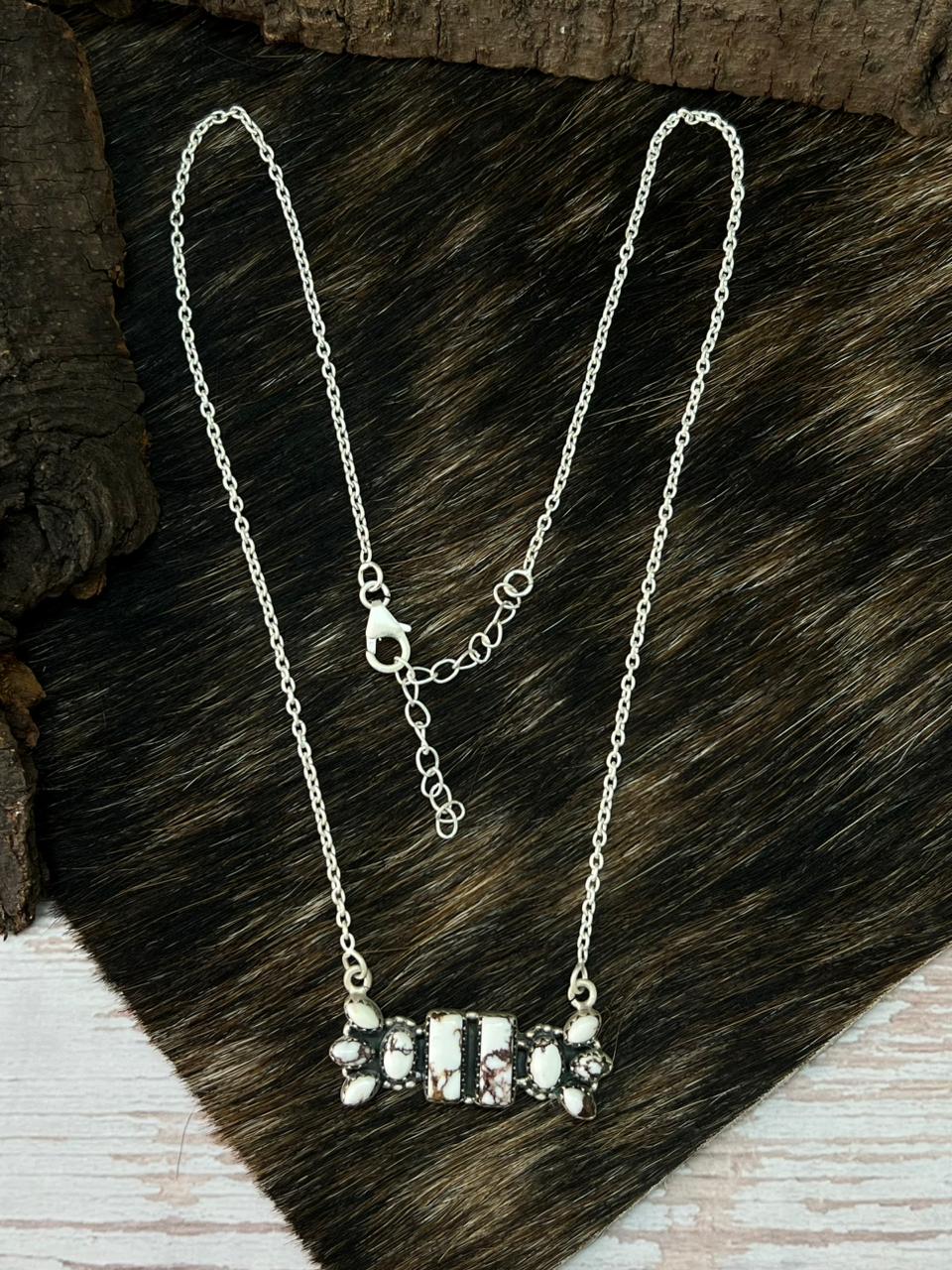 Handmade Sterling Silver Wildhorse Magnesite Necklace "Signed Nizhoni"