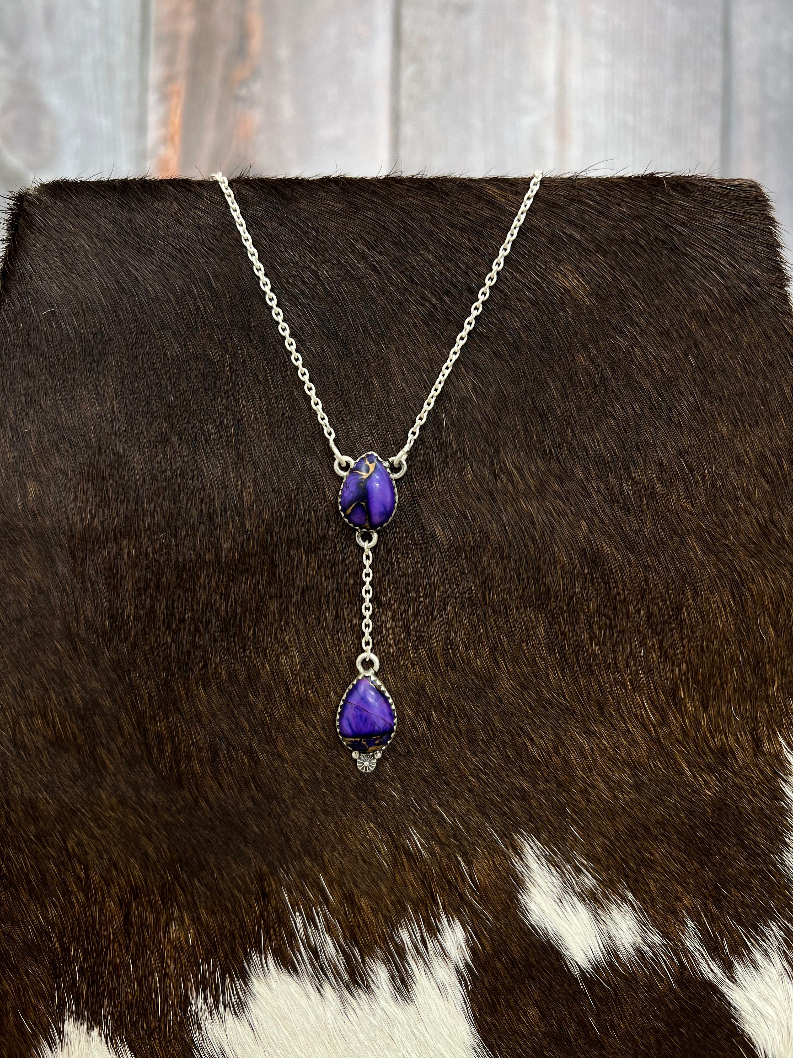 Handmade Sterling Silver Grape Dahlia Necklace with Signed Nizhoni