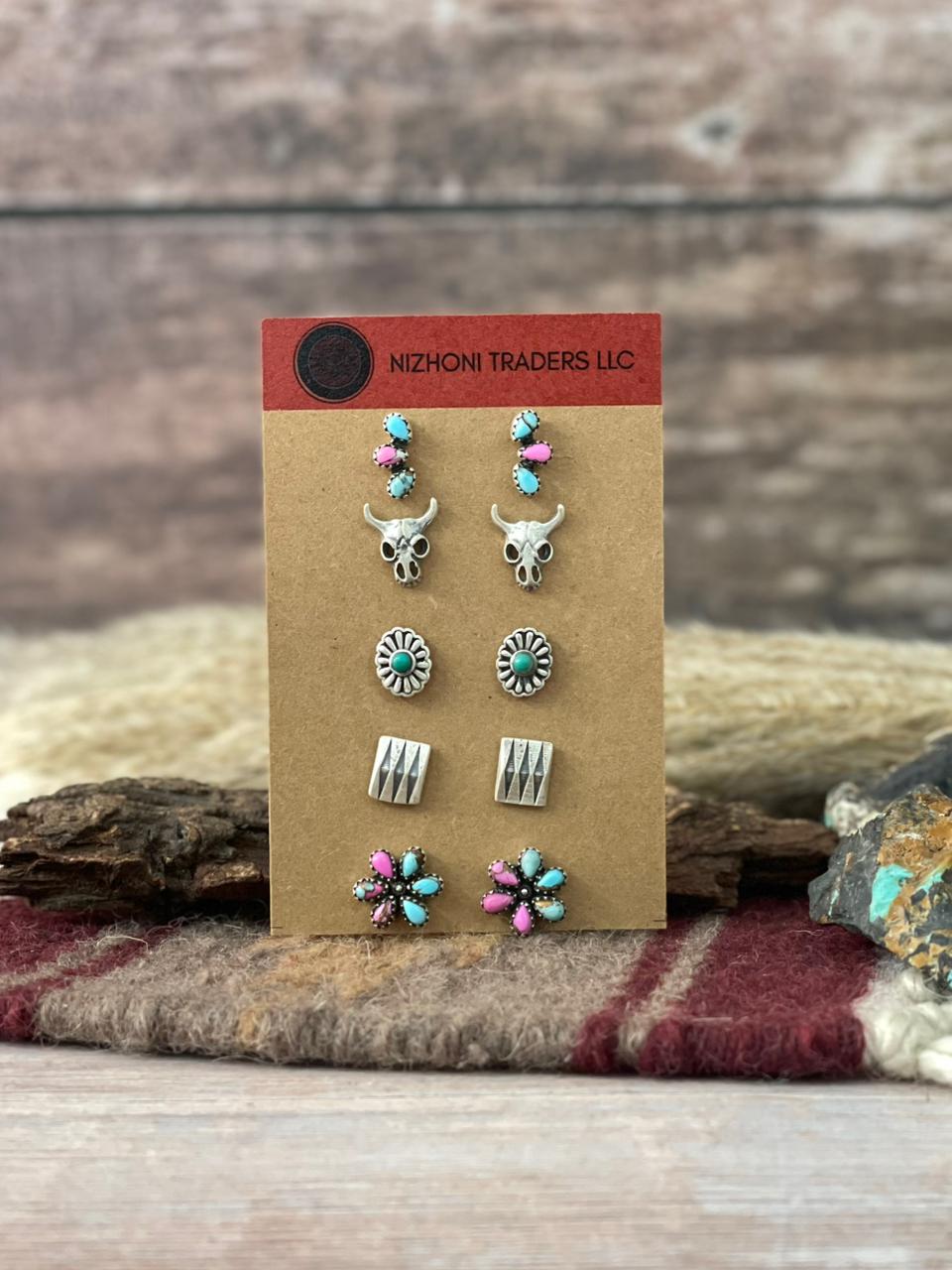 Handmade Sterling Silver, Cotton Candy and Kingman Post Studs Earrings Set