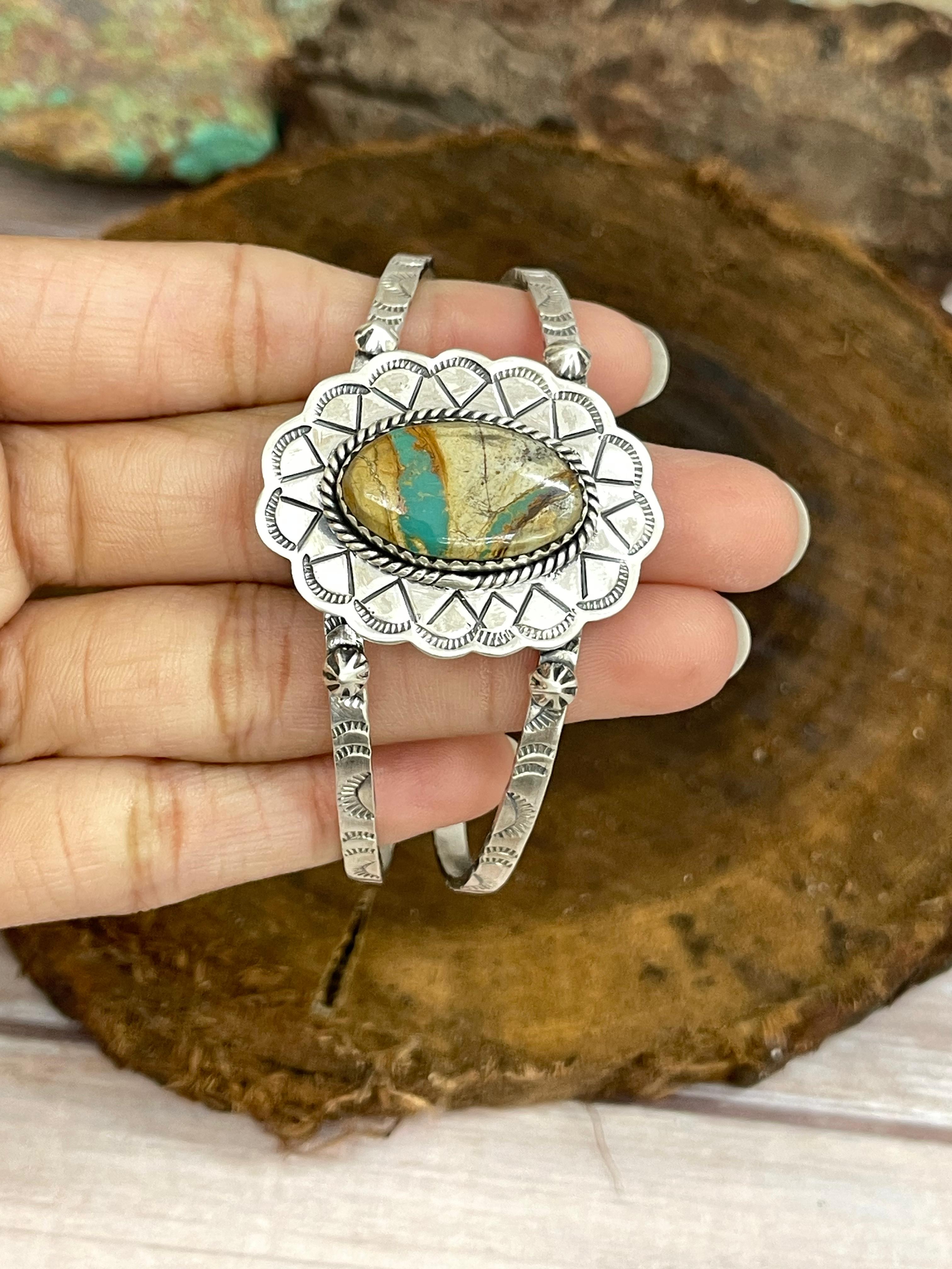 Handmade Sterling Silver Ribbon Royston Cuff Bracelet with Signed Nizhoni