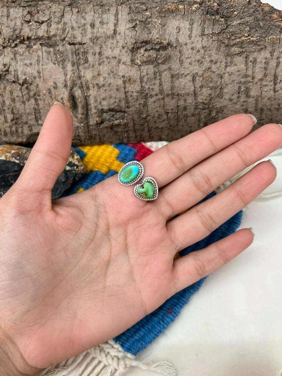 Handmade Sterling Silver Sonoran Mountain Turquoise Adjustable Ring "Signed Nizhoni"